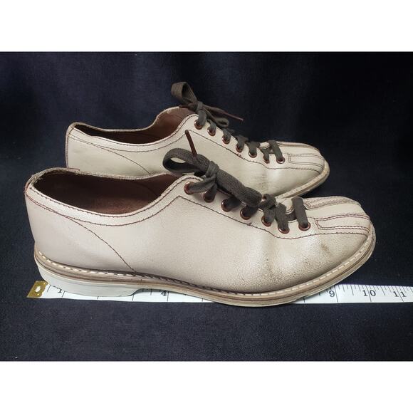 Vintage Brunswick Tan Leather Brown Grommets Split Toe Bowling Shoes Travel Bag - Picture 9 of 14